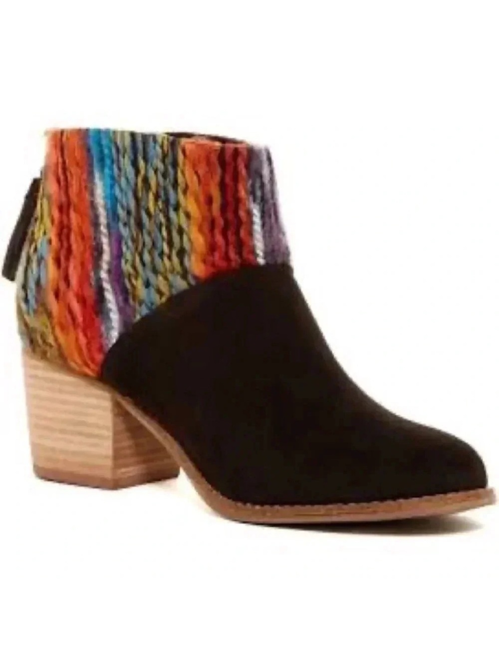 Womens Toms Chocolate Suede Multi Textile Leila Booties Black Suede Ankle Boot
